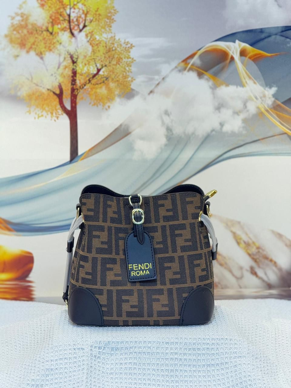 Fendi Bucket Bag | Brown FF Pattern Black