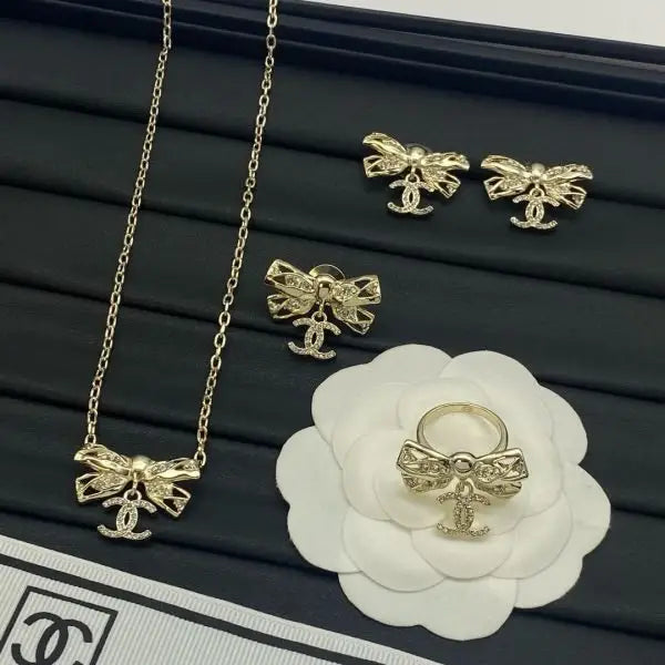 Chanel Jewelry | Bow CC Logo Crystal Jewelry Set