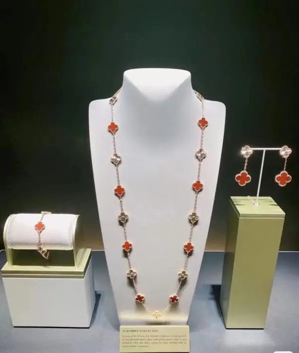 Van Cleef & Arpels Jewelry | Red Clover Necklace Earring Bracelet