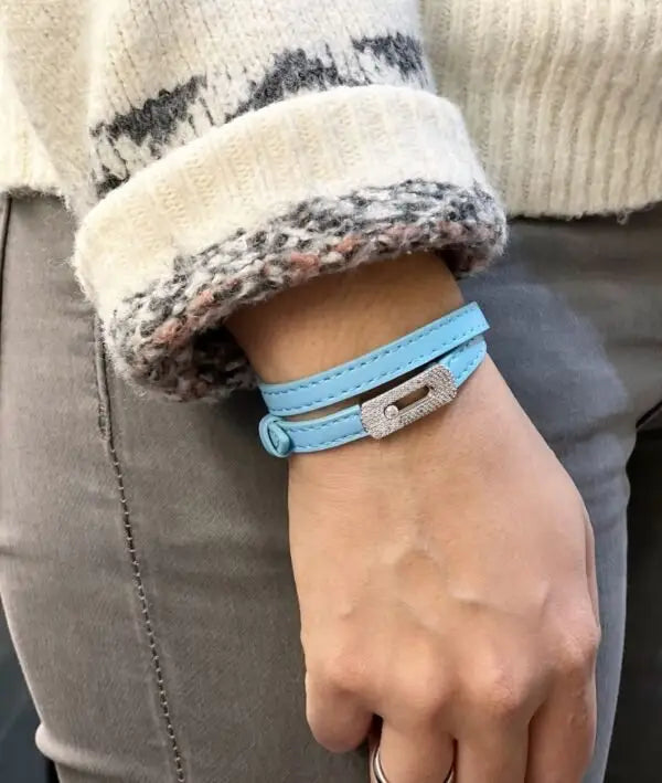 Messika Jewelry | Leather Double Wrap Bracelet Pink Diamonds