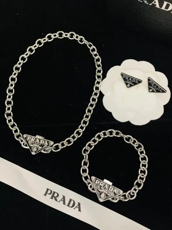 Prada Jewelry | Triangle Logo Jewelry Set Silver