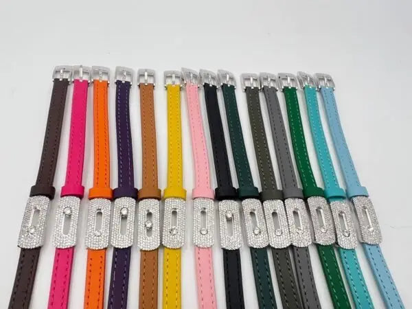Messika Jewelry | Leather Double Wrap Bracelet Pink Diamonds