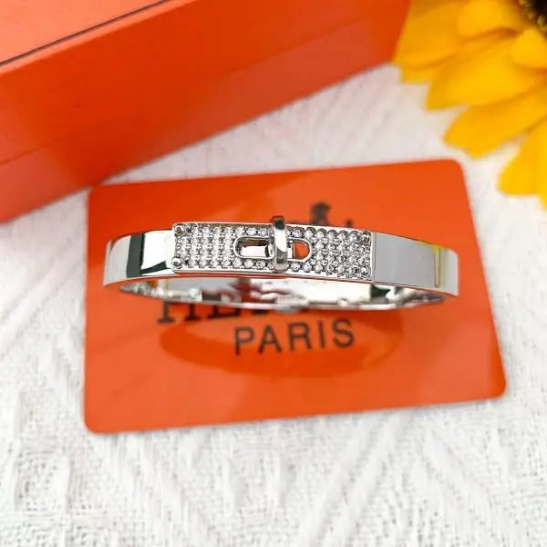 Hermès Jewelry | Kelly Bangle Bracelet Gold Full Crystals