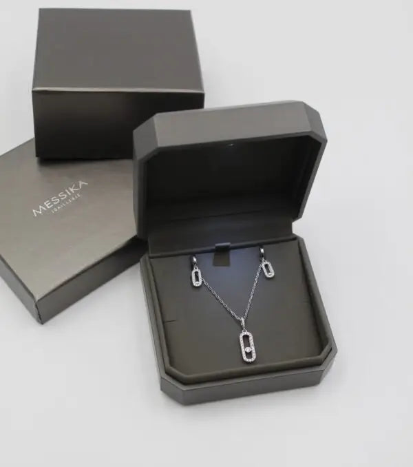 Messika Jewelry | Long Pavé Station Necklace Earrings Set