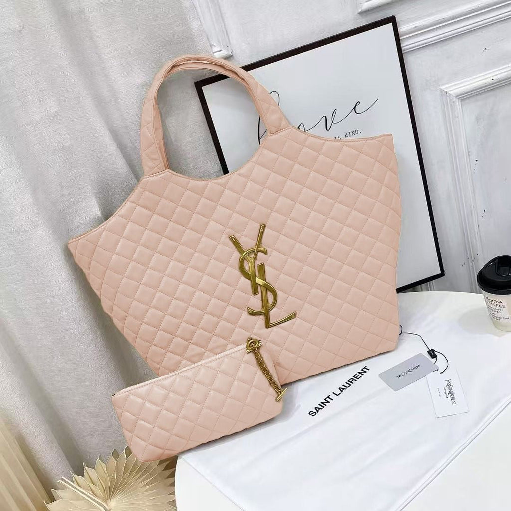 YSL Bag | Icare Maxi Quilted Lambskin Tote Pale