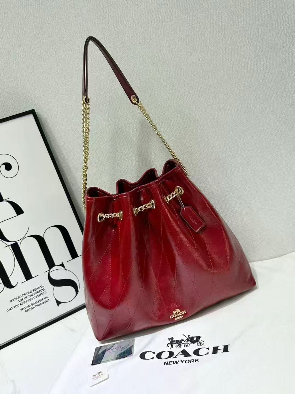 Coach Bag | Quilted Leather Chain Bucket Red Gold-Tone