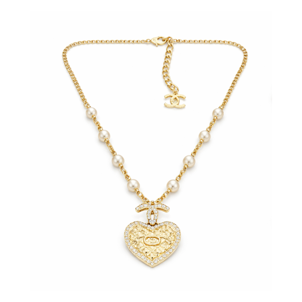 Chanel Jewelry | Quilted Heart CC Logo Pearl Station Necklace