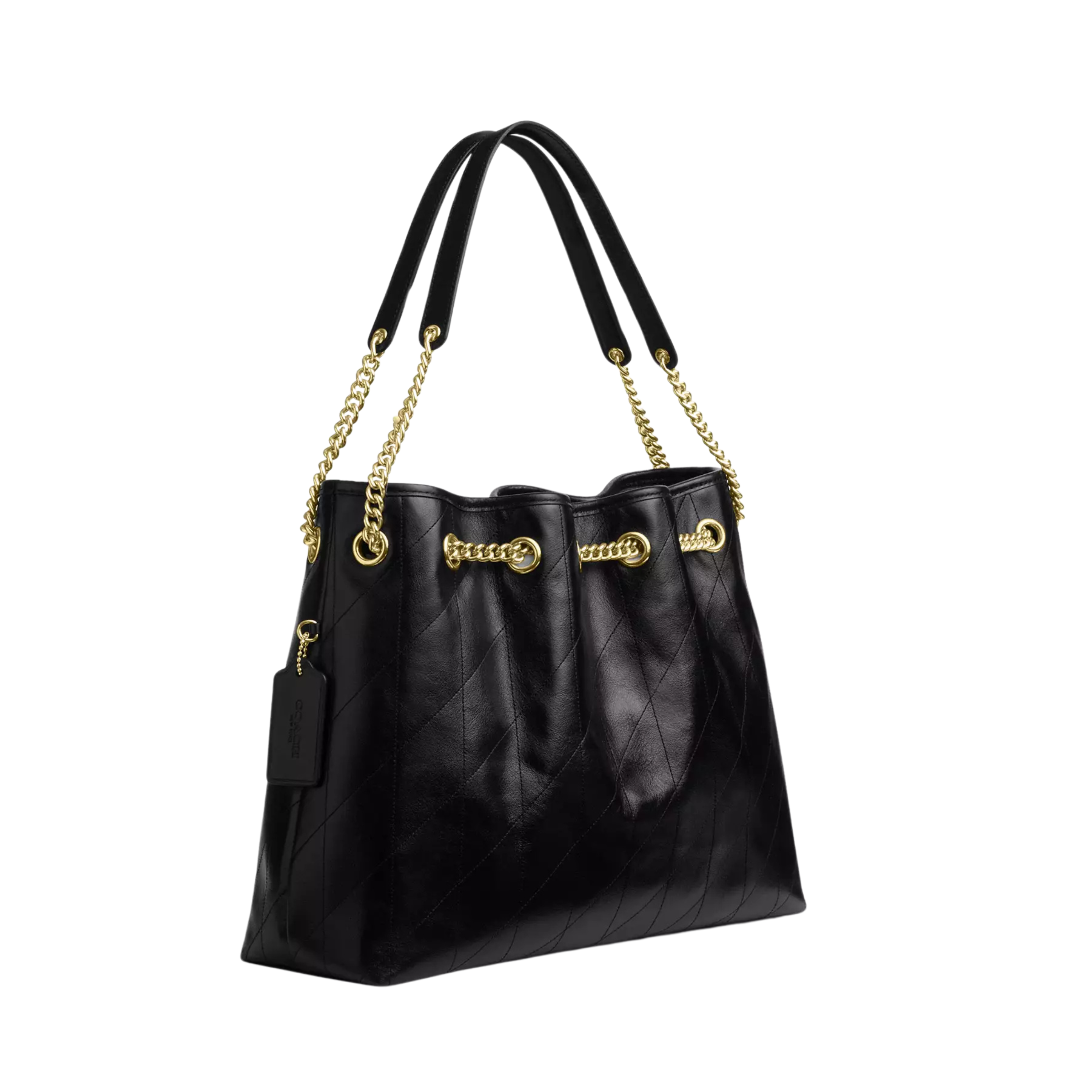 Coach Bag | Quilted Leather Chain Bucket Black Gold