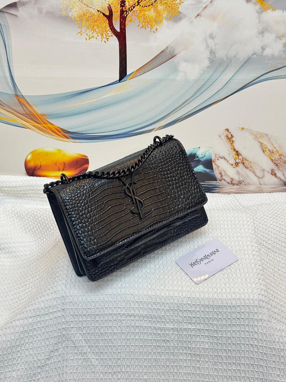 YSL Bag | Sunset Medium SO Black Croc-Embossed