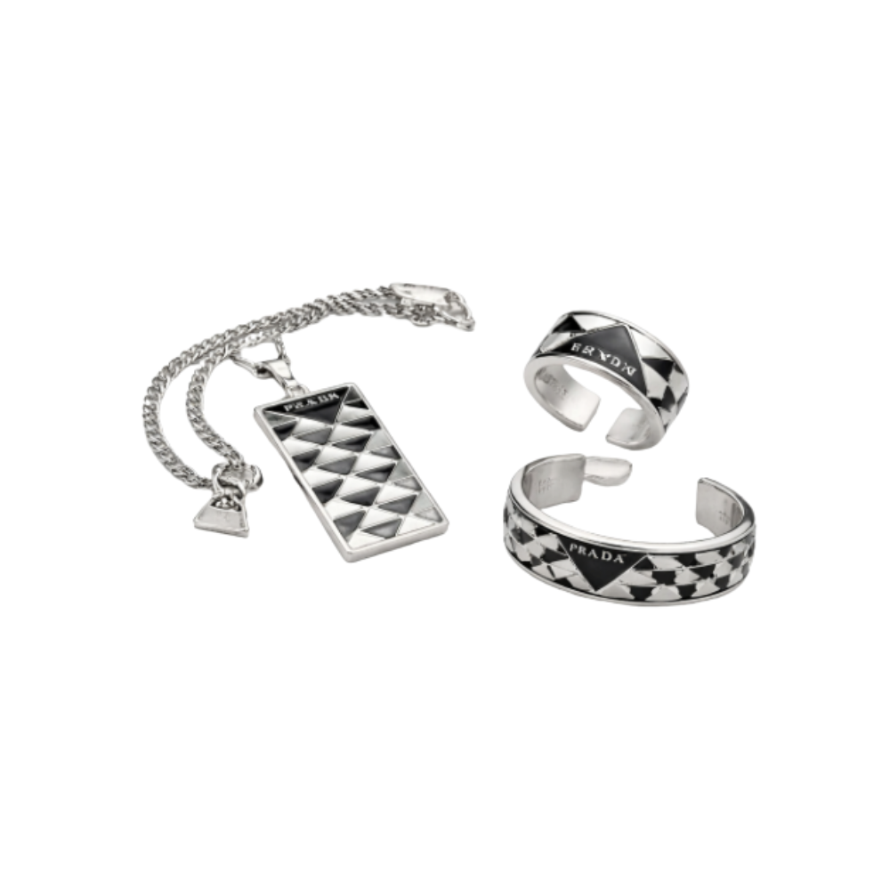 Prada Jewelry | Set Silver Black White Enamel