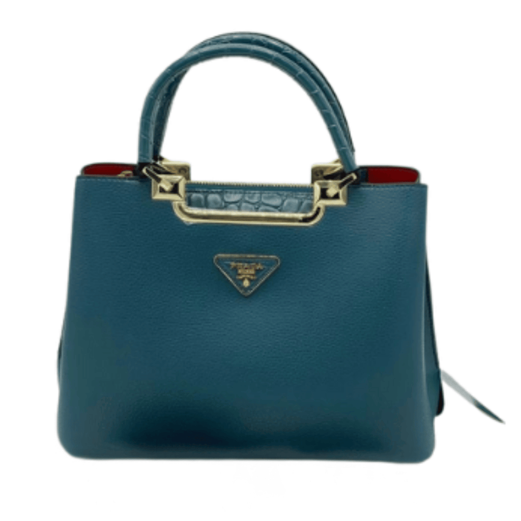 Prada Bag | Top Handle Bag Crocodile-Embossed Teal Blue