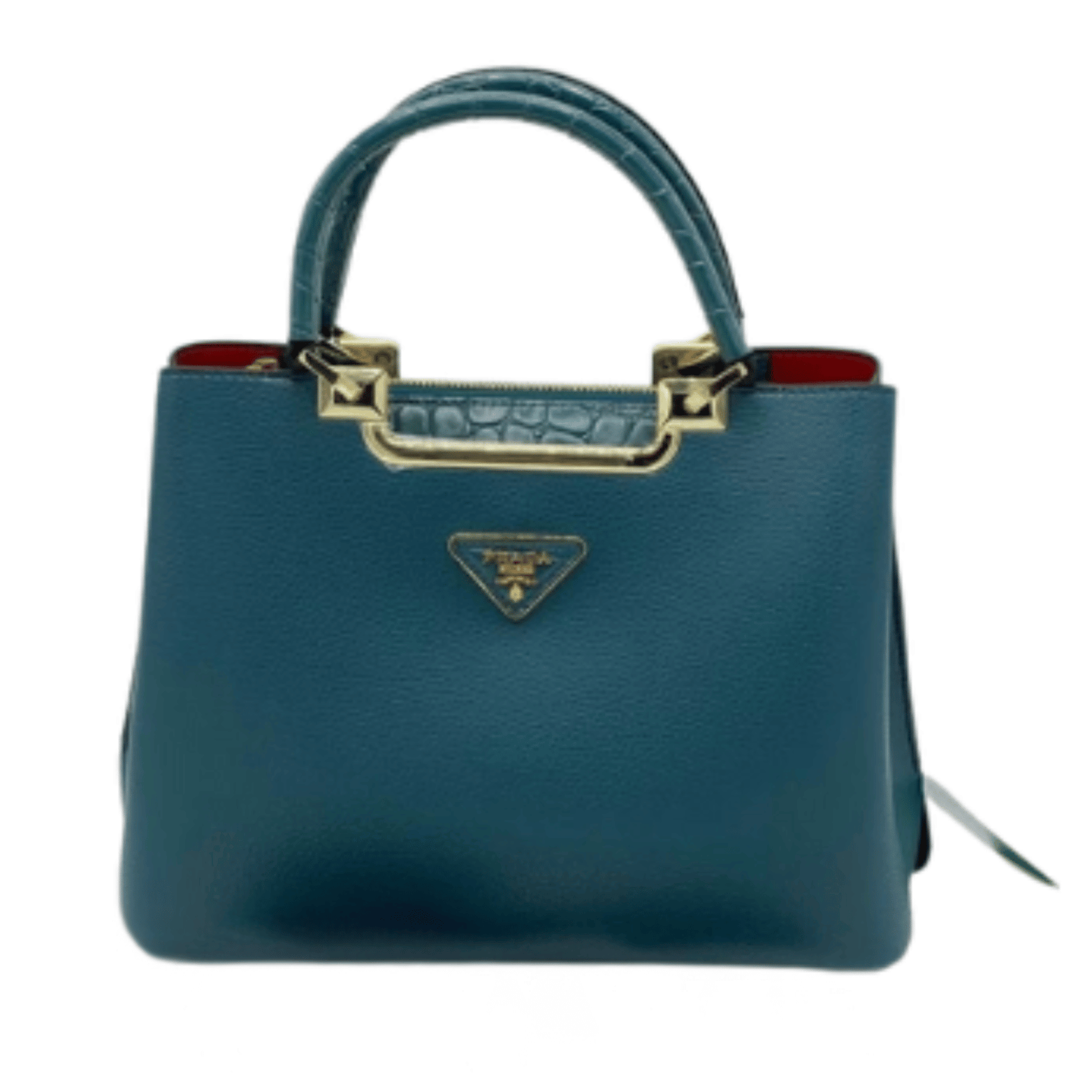 Prada Bag | Top Handle Bag Crocodile-Embossed Teal Blue