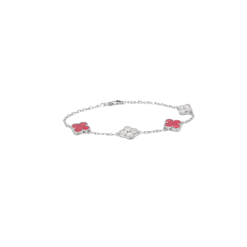Van Cleef & Arpels Jewelry | Red Clover Diamond Necklace and Bracelet Set