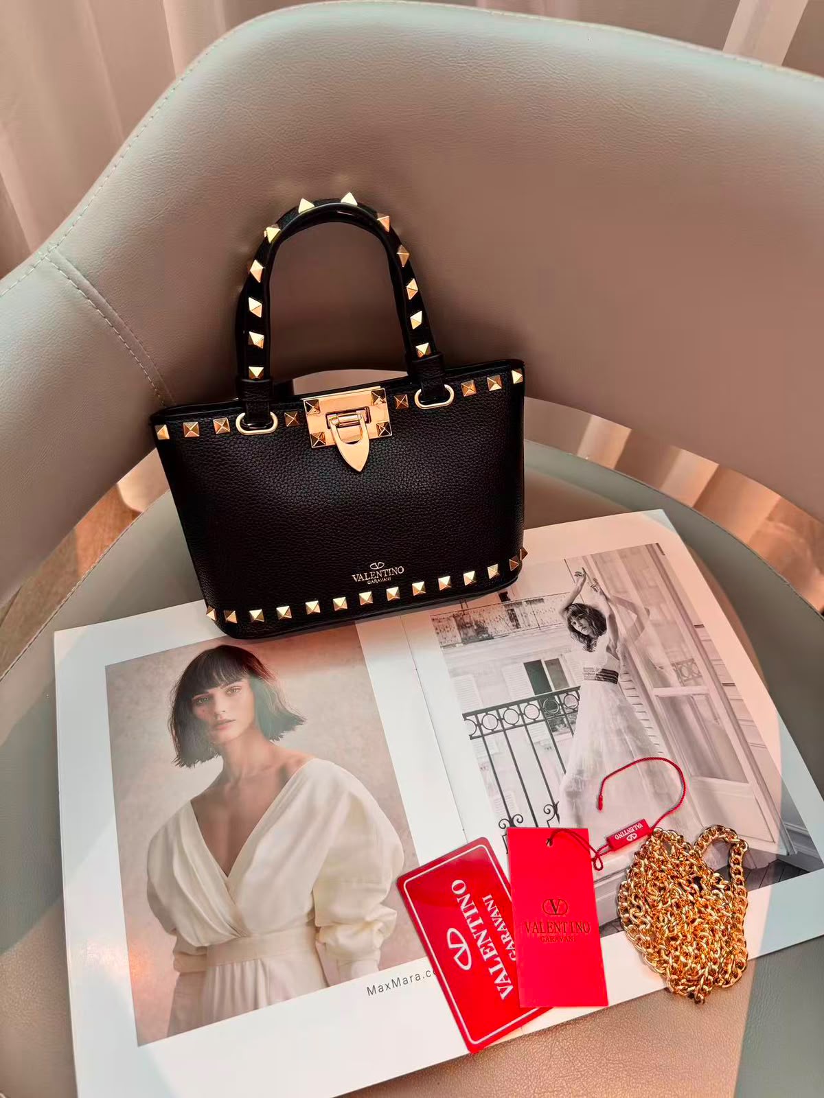 Valentino Bag Garavani Rockstud Mini Grainy Calfskin Black