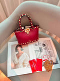 Valentino Bag Garavani Rockstud Mini Grainy Calfskin Red