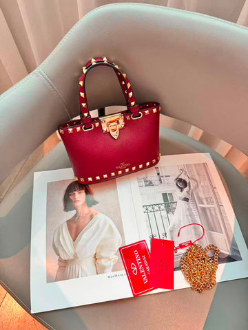 Valentino Bag Garavani Rockstud Mini Grainy Calfskin Red
