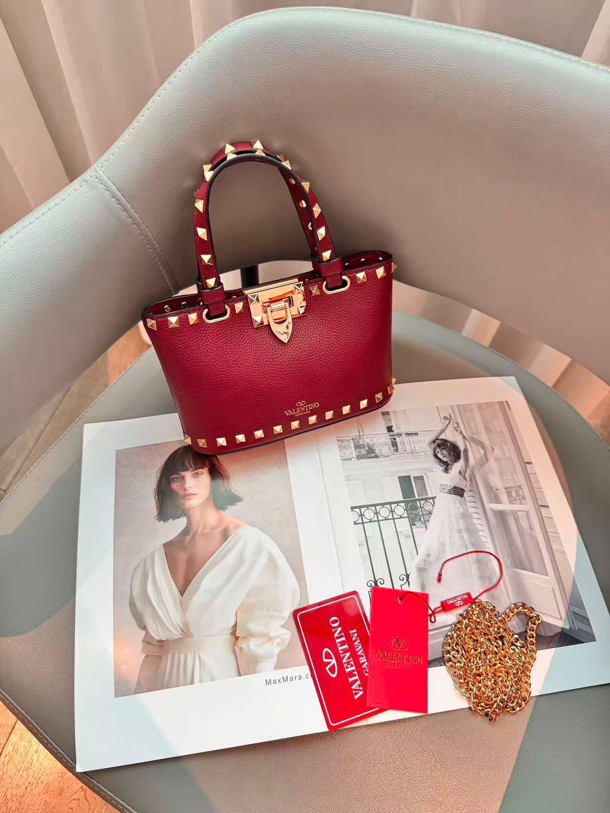 Valentino Bag Garavani Rockstud Mini Grainy Calfskin Red