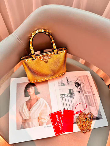 Valentino Bag Garavani Rockstud Mini Grainy Calfskin Gold