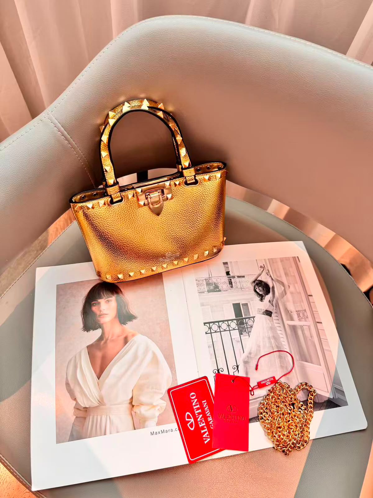 Valentino Bag Garavani Rockstud Mini Grainy Calfskin Gold