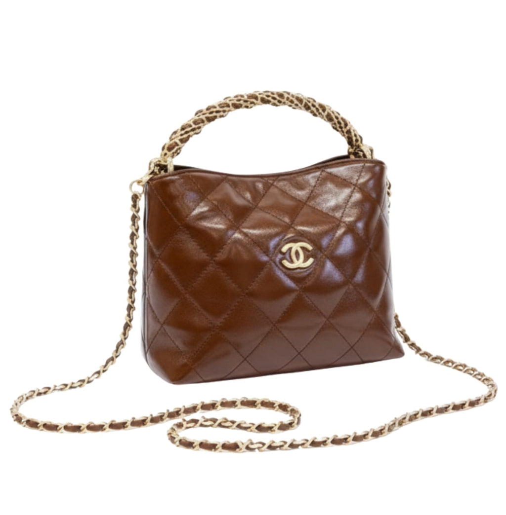 Chanel Bag | Braided Handle Chain Hobo In Brown Leather.