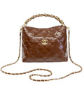 Chanel Bag | Braided Handle Chain Hobo In Brown Leather.