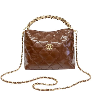 Chanel Bag | Braided Handle Chain Hobo In Brown Leather.