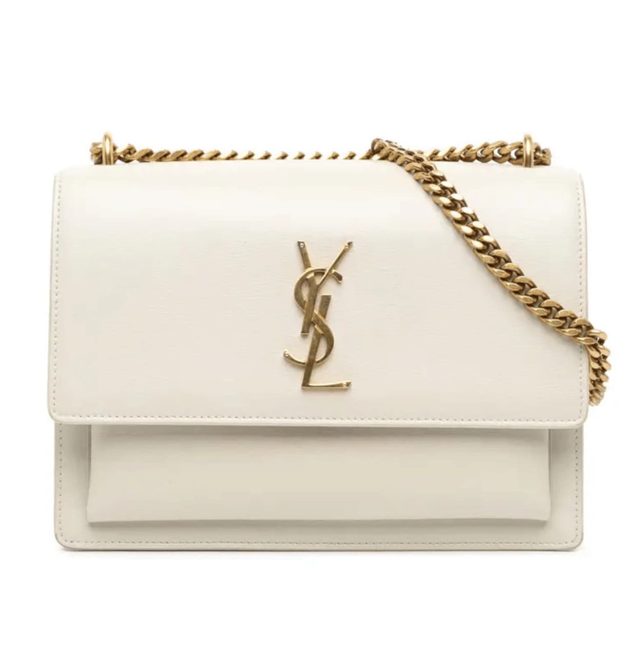Saint Laurent Bag | Sunset Medium Shoulder Bag White Calfskin Leather