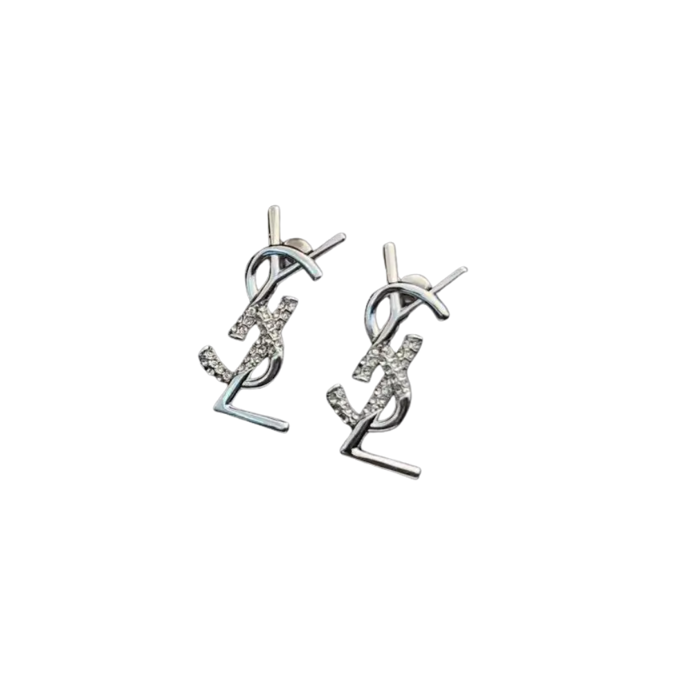 YSL Jewelry | Cassandre Brooch Earrings Set Silver Crystals