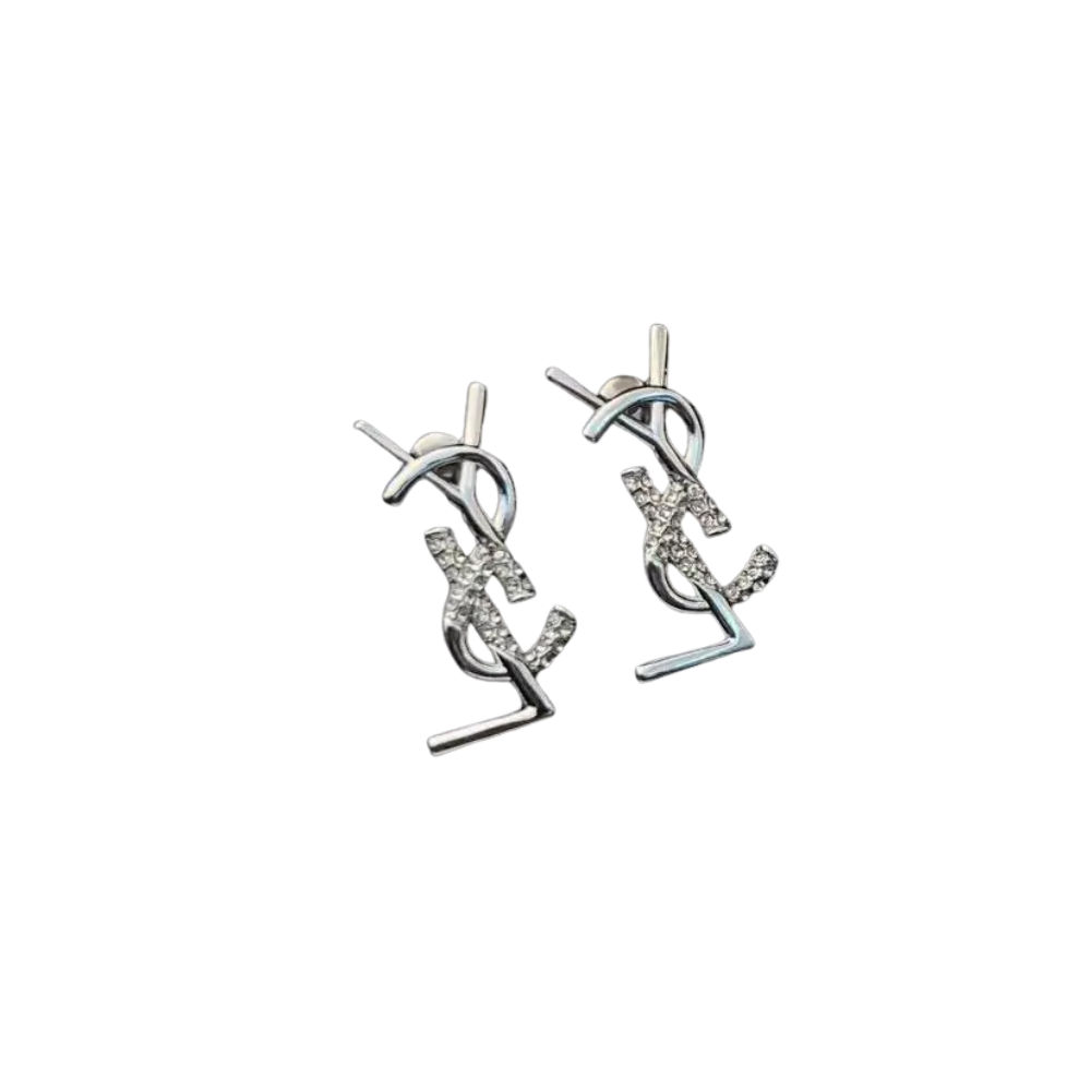 YSL Jewelry | Cassandre Brooch Earrings Set Silver Crystals