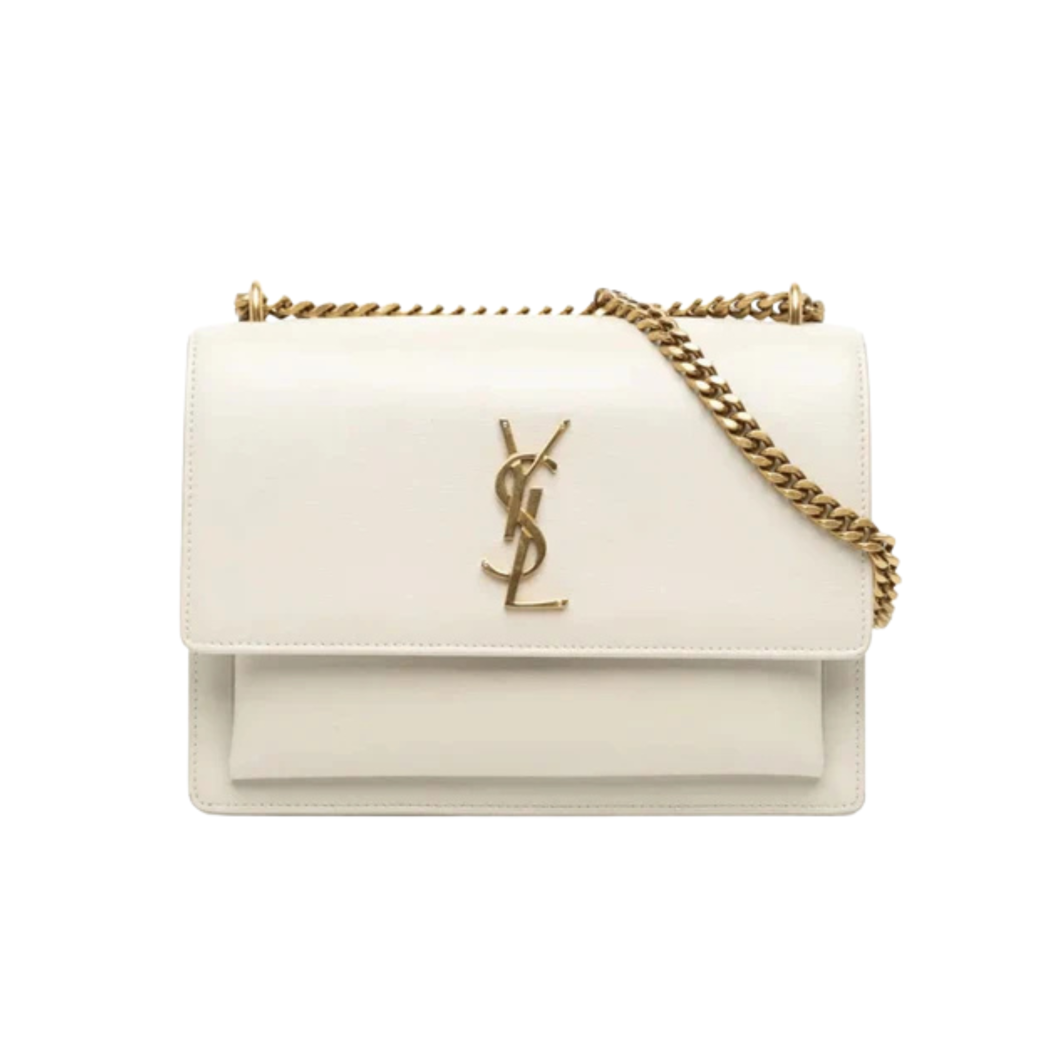 Saint Laurent Bag | Sunset Medium Shoulder Bag White Calfskin Leather