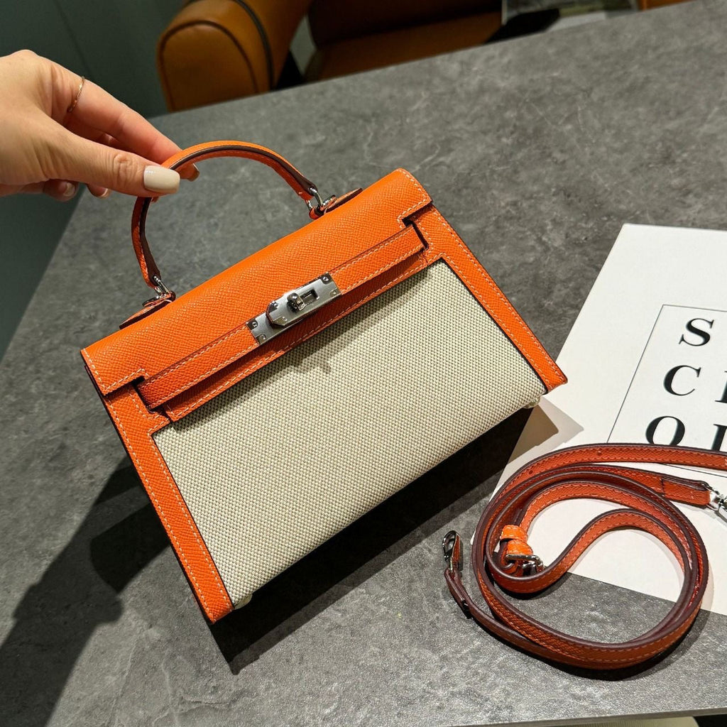 Hermès Bag | Kelly II Sellier 28 Toile H Étoupe Orange