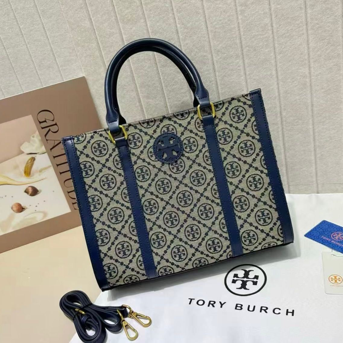 Tory Burch Bag | T Monogram Mini Tote Navy