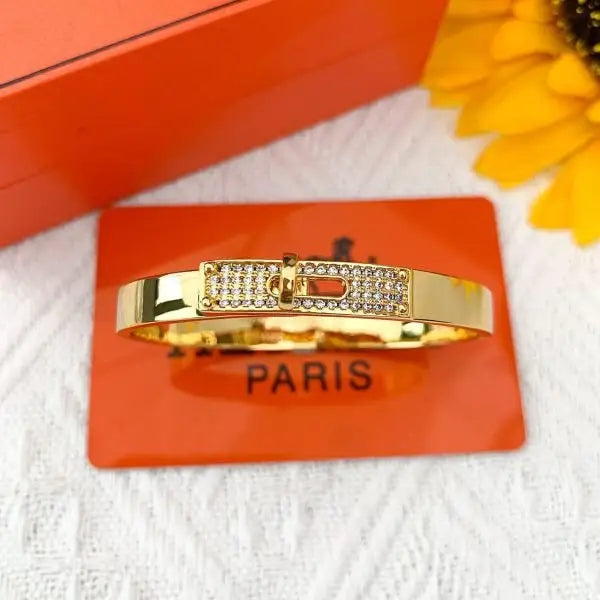Hermès Jewelry | Kelly Bangle Bracelet Gold Full Crystals