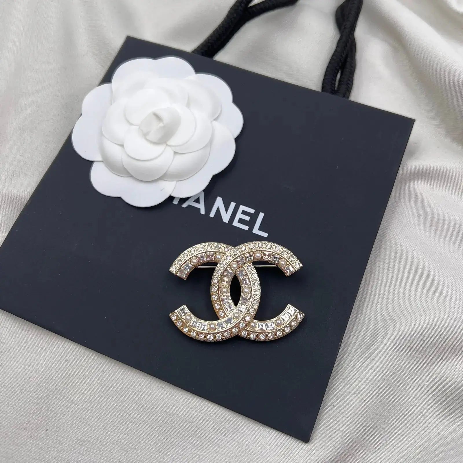 Chanel Jewelry | Crystal Resin Pearl Pavé CC Logo Brooch
