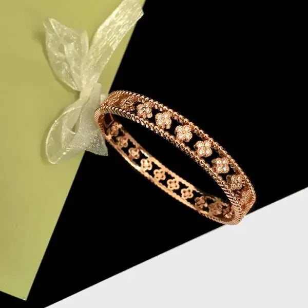 Van Cleef & Arpels Jewelry | Clover Diamond Gold Bangle Bracelet