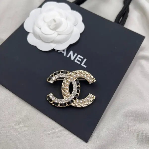 Chanel Jewelry | Crystal Resin Pearl Pavé CC Logo Brooch