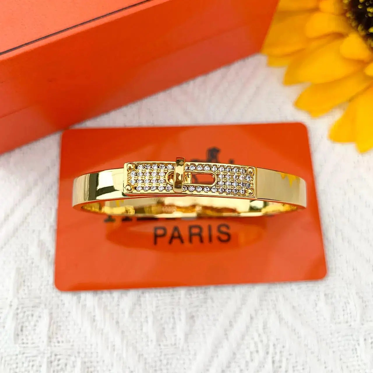 Hermès Jewelry | Kelly Bangle Bracelet Gold Full Crystals
