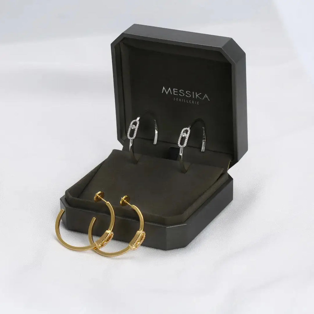Messika Jewelry | Romane Double Hoop Earrings Mixed Gold Diamonds