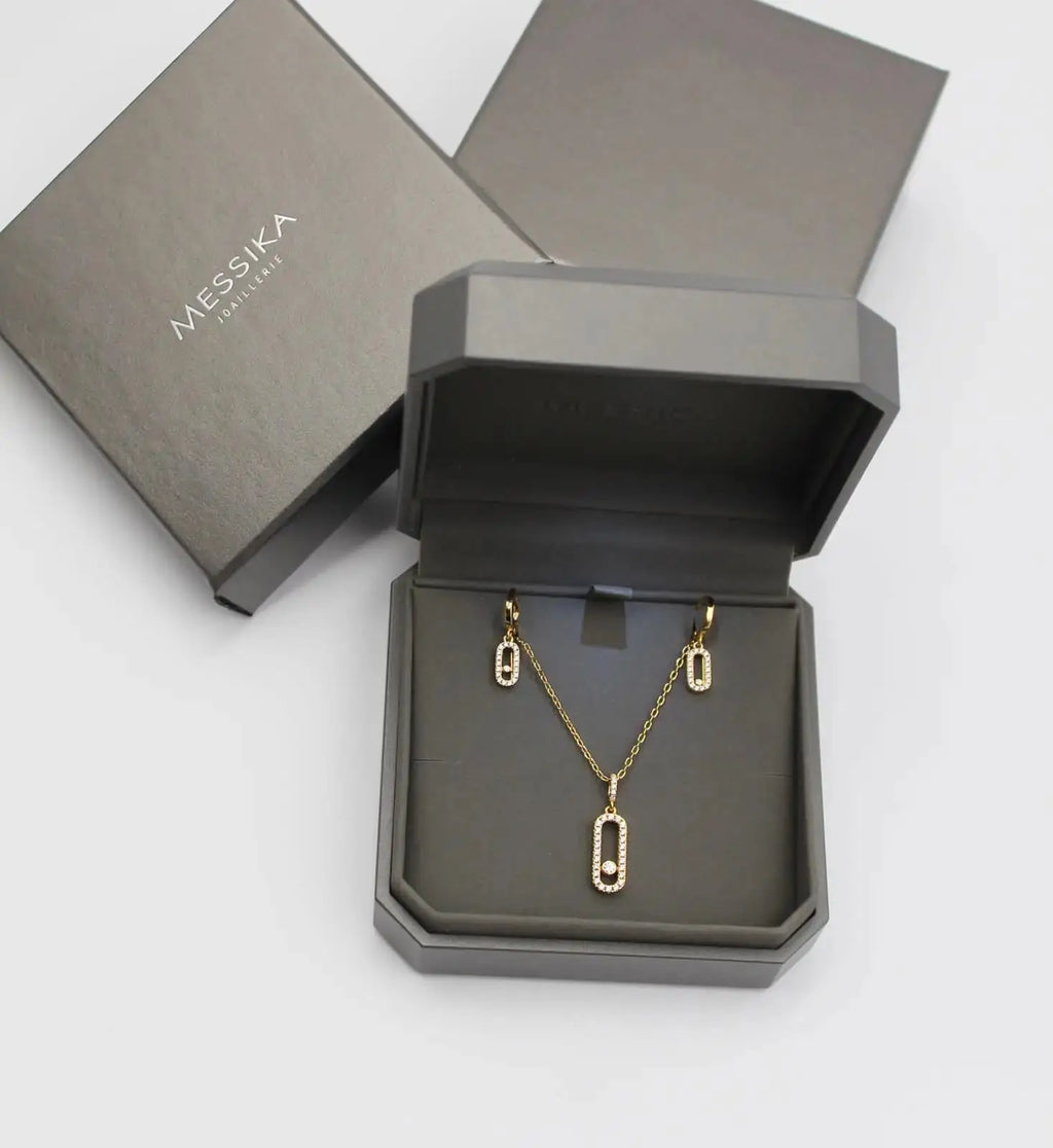 Messika Jewelry | Long Pavé Station Necklace Earrings Set
