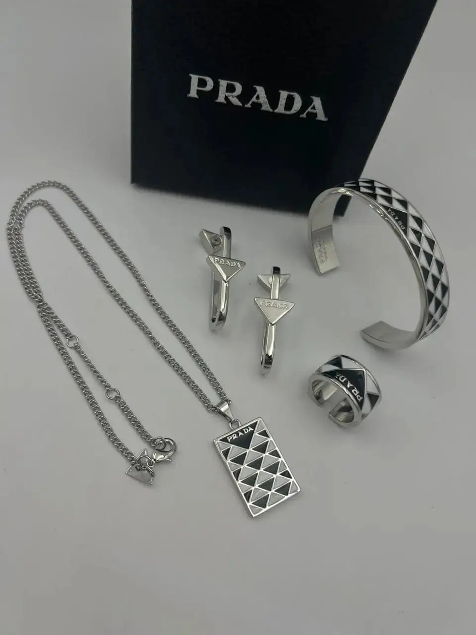 Prada Jewelry | Set Silver Black White Enamel