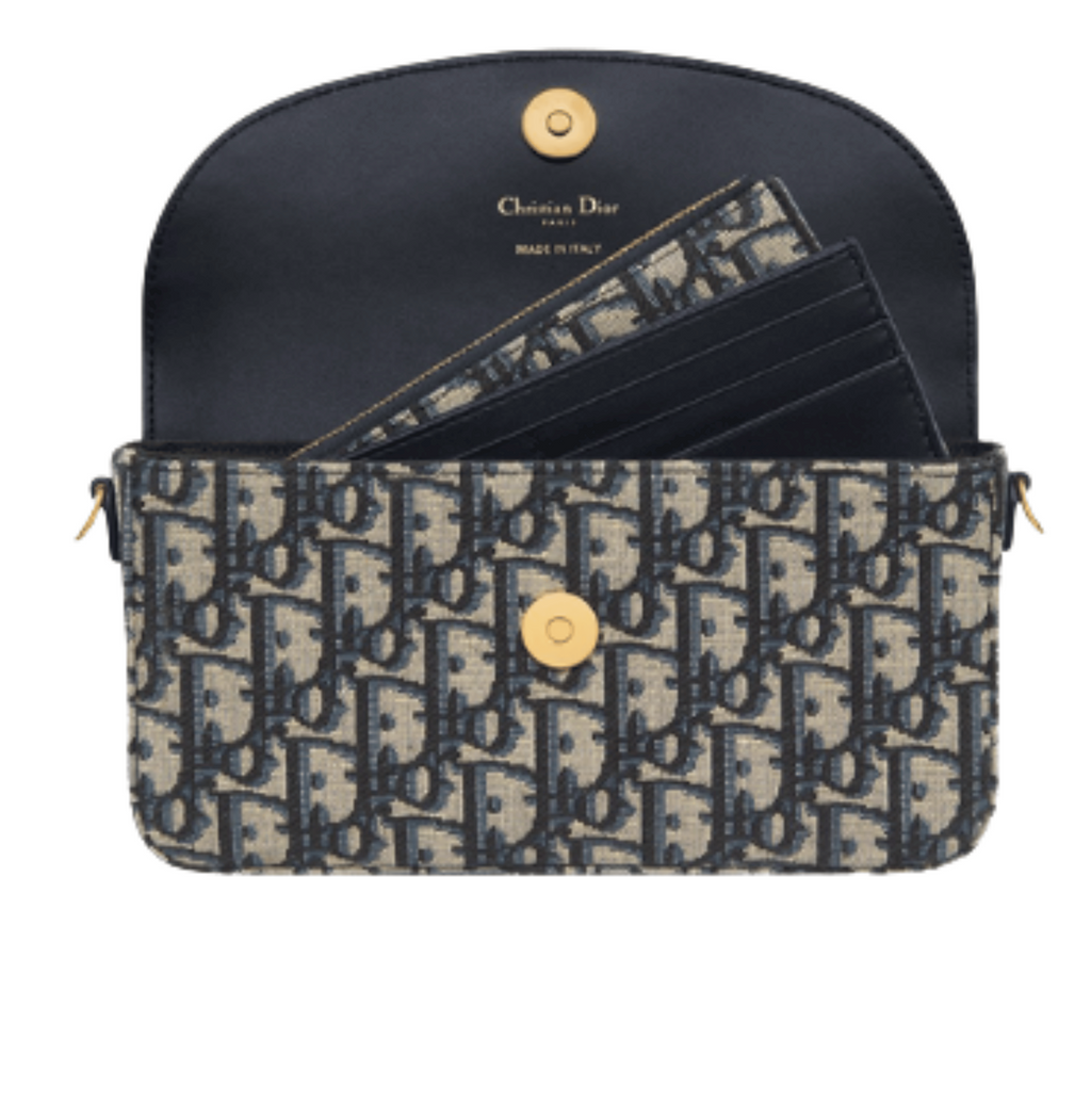 Dior Bag | 30 Montaigne East-West Chain Bag Blue Dior Oblique Jacquard Canvas