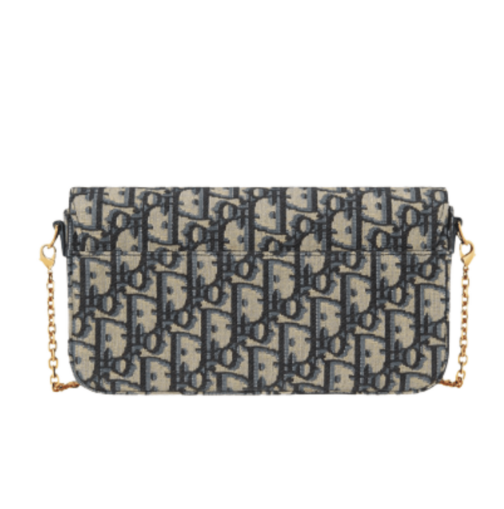 Dior Bag | 30 Montaigne East-West Chain Bag Blue Dior Oblique Jacquard Canvas