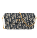 Dior Bag | 30 Montaigne East-West Chain Bag Blue Dior Oblique Jacquard Canvas