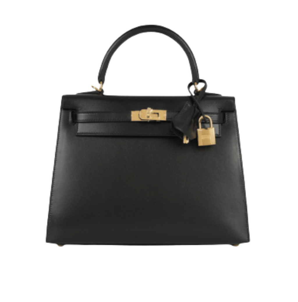 Hermès Bag | Kelly 28 Sellier Handbag In Black Box Calfskin Leather With Gold Hardware.