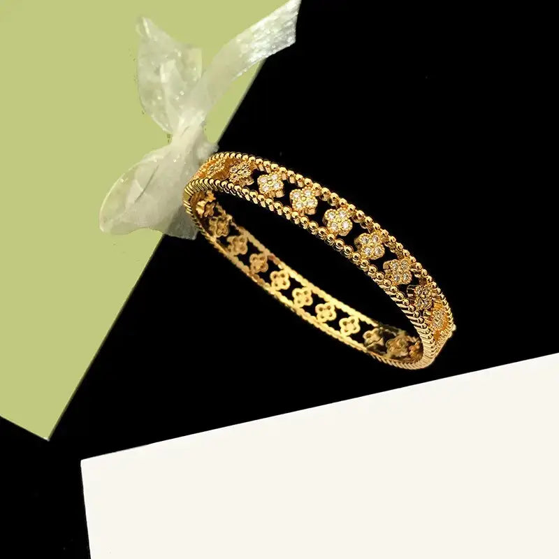 Van Cleef & Arpels Jewelry | Clover Diamond Gold Bangle Bracelet