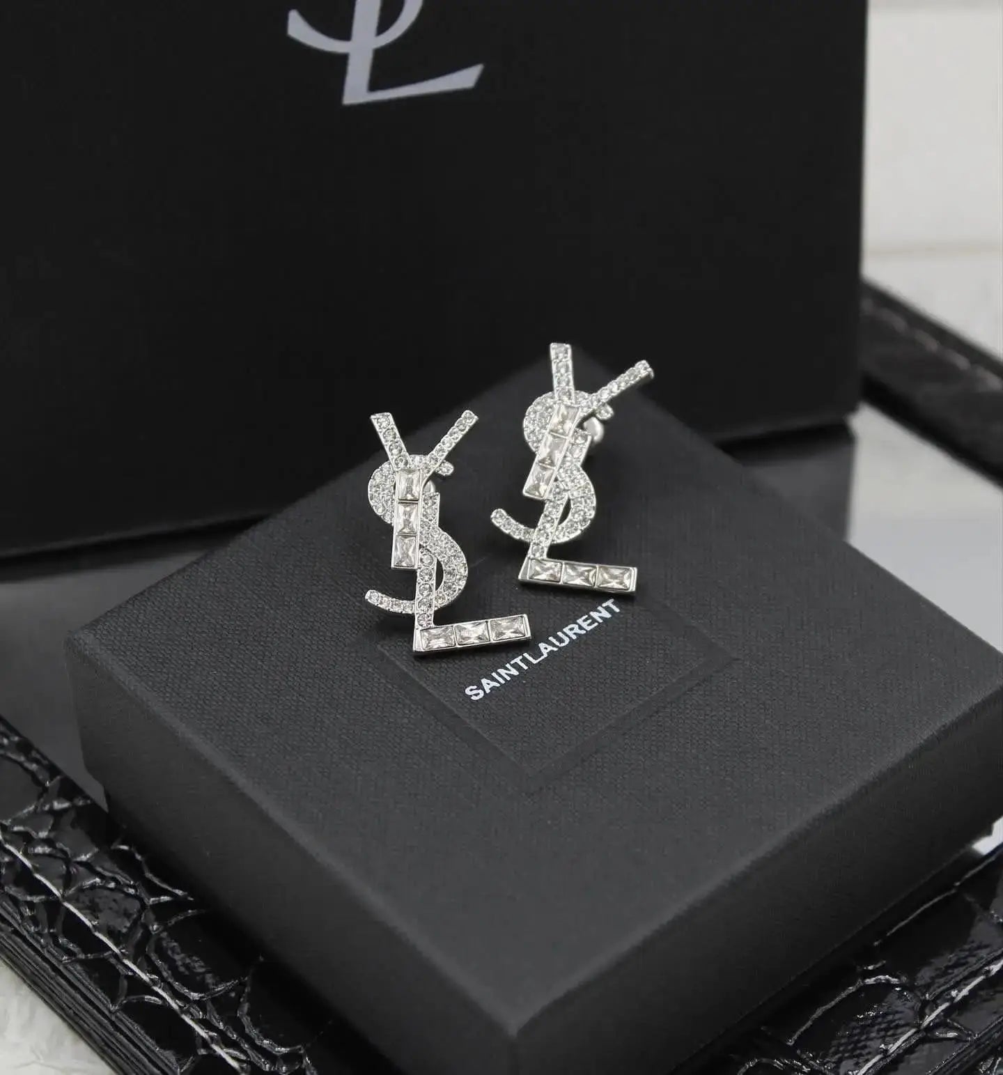 YSL Jewelry | Cassandre Opyum Stud Earrings Silver Crystals